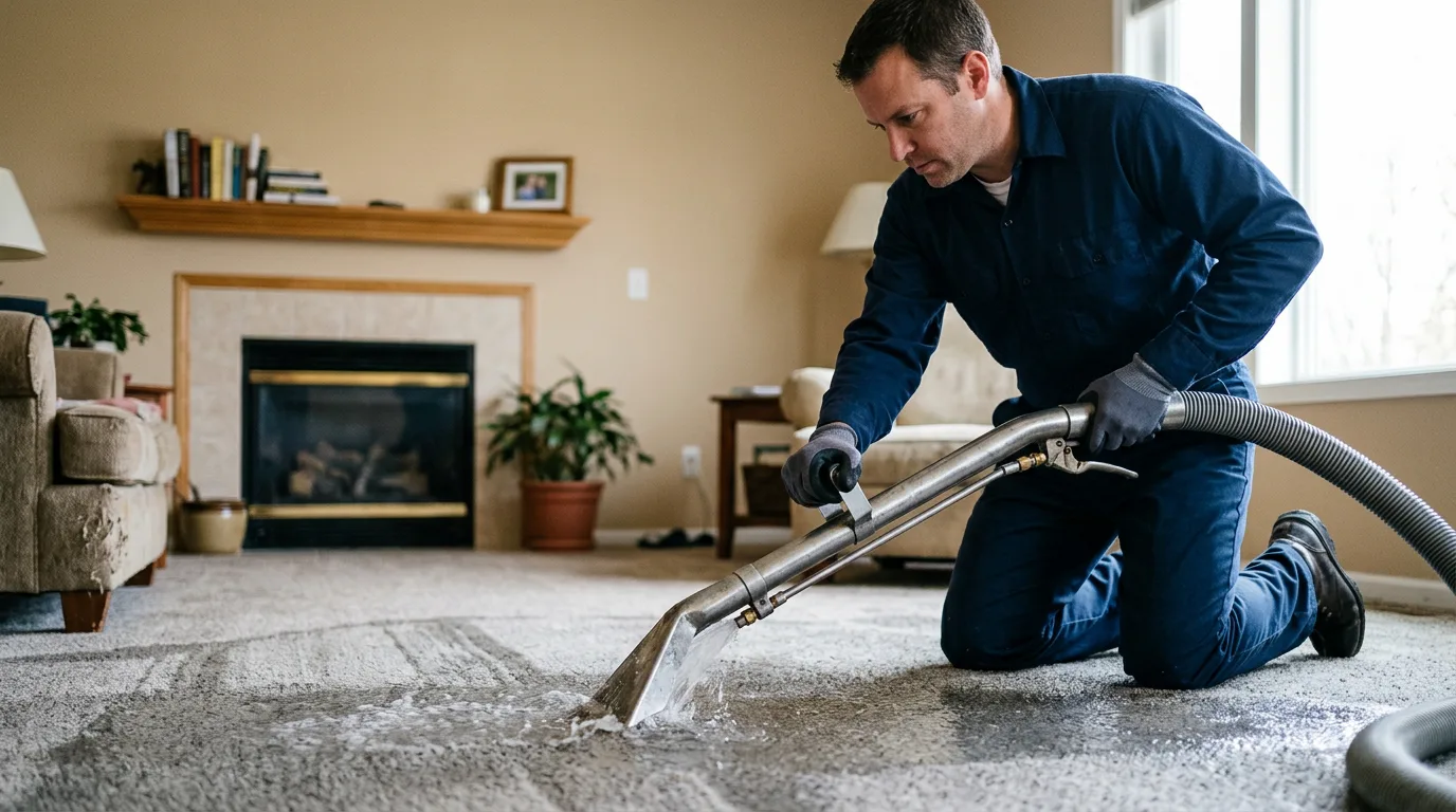 Water damage restoration technician working near Rosedale, IN